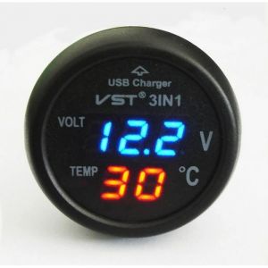 QUMOX Voltmètre Allume-cigare Thermomètre Chargeur USB LED Auto 12-24V