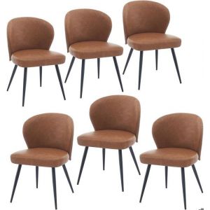 Chaise salle a mangerLOT DE 6Chaises de cuisine modernes en cuirMARRON- PU -MARRON VINTAGE