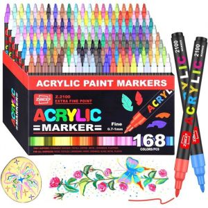 168 Couleurs Feutres Peinture Acrylique &ndash;Feutre Acrylique &agrave; Pointe Unique avec Pointes de Remplacement &ndash;Marqueur Peinture Acrylique
