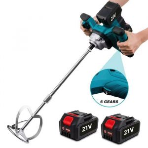 M&eacute;langeur malaxeur 1700W Melangeur Beton &eacute;lectrique - 6 vitesses -filetage M14 - 2 X 4.0 AH Batteries et Chargeur - Malaxeur