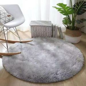 Tapis Rond Salon Shaggy Descente de lit Chambre Grande Taille Tapis Moelleux Carpette Gris b&Oslash; 140 cm Rond