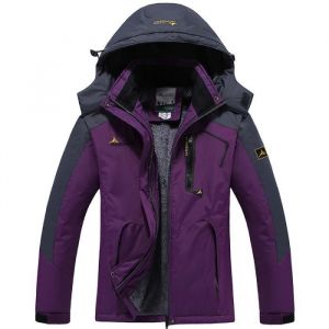 Parka Femme &agrave; capuche amovible droit imperm&eacute;able Blouson Femme plus de velours &agrave; poches multiples Parka FemmeViolet