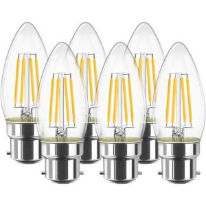 Ampoule LED &agrave; filament B22 ampoules bougies Edison C35 4W blanc chaud 2700K 470 lm non dimmable (6 pi&egrave;ces)