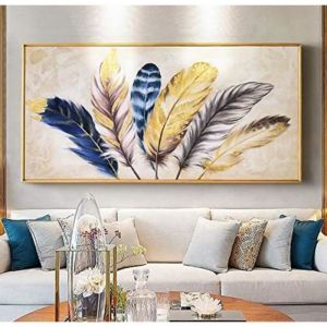 Plume Dorée Moderne Tableaux Muraux Abstrait Toile Peinture Maison Salon Chambre Décoration Peinture Murale Fonctionne50X100cm