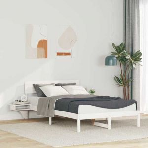 vidaXL Lit plateforme blanc 140 x 190 cm en bois de pin massif avec t&ecirc;te de lit int&eacute;gr&eacute;e et tables de chevet au design 873452