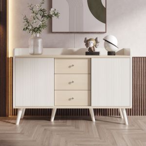 Buffet 2 portes et 3 tiroirs buffet bahut moderne en bois avec étagère de rangement meuble bas buffet de salon blanc