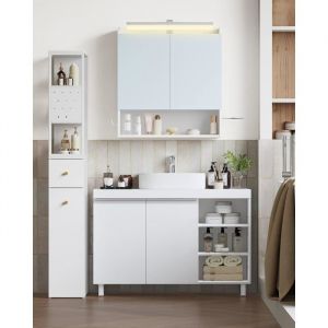 Meuble sous LavaboMeuble sous VasqueSalle de Bain2 Portes3 EspacesRangement Spacieux &Eacute;tag&egrave;res R&eacute;glables30 x 90 x 64 cm