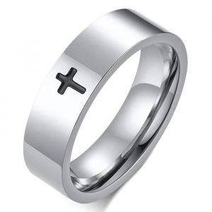 Zense - Bague croix latine pour homme en acier argent&eacute; ZR0167