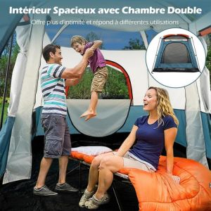 GIANTEX Tente de Camping pour 6 Personnes avec 2 Chambres S&eacute;par&eacute;es Double Couche & Double Toit Fen&ecirc;tres en Filet (Bleu)