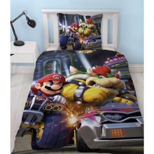 Mario Kart Parure de Lit Enfant Imprimée Réversible Modèle Mario vs Bowser Housse de Couette 140x200 cm Taie d’Oreiller 63x63