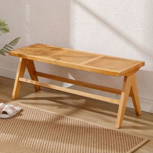 Wahson Bancs de Salle à Manger Banc de Cuisine en Rotin Banc en Bois Banquette Restaurant pour Salle à Manger Bois Naturel