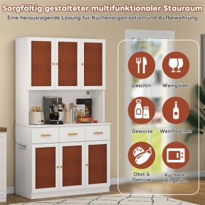 Buffet de cuisine moderne - 105x43x182 cm - Blanc + Rouge - 6 portes - 3 tiroirs - &Eacute;clairage LED