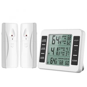Thermom&egrave;tre de r&eacute;frig&eacute;rateur thermom&egrave;tre de cong&eacute;lateur &agrave; alarme num&eacute;rique thermom&egrave;tre int&eacute;rieur ext&eacute;rieur sans fil avec 2 capteu