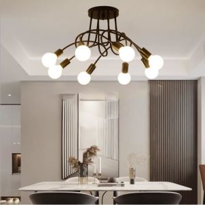 MOGOD Plafonnier Créatif de Salon E27 8 Luminaires Lustre Plafonnier en Fer Forgé Noir style Moderne