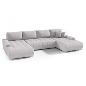 Canapé d’angle en U Draco Gris Clair Velours– convertible avec coffre tissu facile à nettoyer design minimaliste