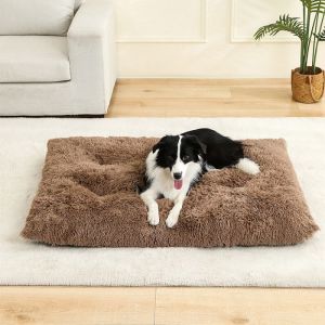 Lit doux pour chiens - FEBEST - 40x60 cm - Marron - Maison en peluche longue - 100% coton - Lavage m&eacute;canique