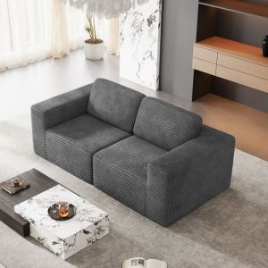 Canap&eacute; 2 places modulable en Velours C&ocirc;tel&eacute; avec 2 coussins 202x101x82cm Gris