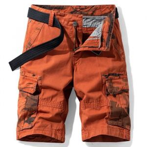 Short Cargo Homme en coton Coupe Droite Multipoches Casual Bermuda Ete Camouflage Tissu Confortable - Orange