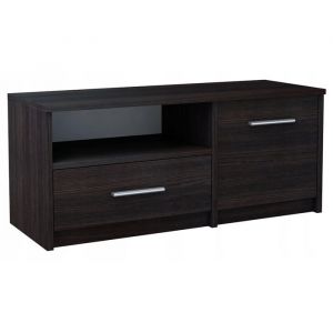 Meuble TV Wengé - Banc TV Table TV avec 1 porte et 2 étagères - 98 x 35 x 42 cm