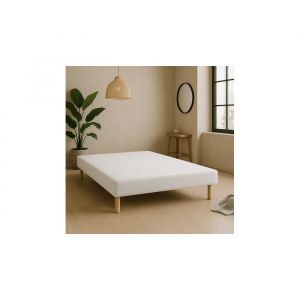 SOMMIER TAPISSIER BLANC 130x190 cm  FABRICATION FRANÇAISE ARTISANALE  PIEDS OFFERTS  HAUTEUR avec PIEDS 27 cm - som130x190LG