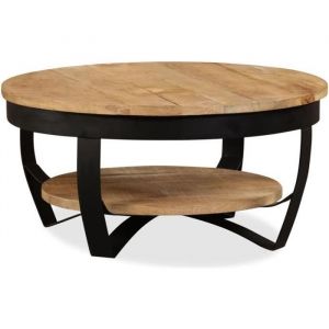 Table Basse - Bois Massif de Manguier - Style Industriel - 65 x 32 cm