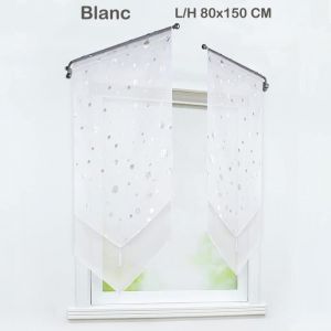 Rideau brise bise store bateau rideau romain courts voilage fenetre avec cordon de serrage Blanc L-H 80x150 CM