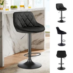 Tabouret de Bar - XUANYU - Lot de 4 - Velours Noir - R&eacute;glable en Hauteur - Style Scandinave