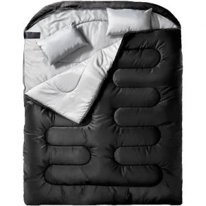 Sac de Couchage Adulte 220&times;150CM avec 2 Oreillers + Sac de Rangement Sac de Couchage 2 Personnes 3-4 Saisons pour Camping