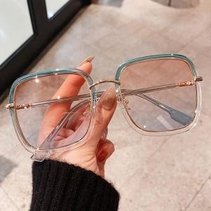 Lunettes de soleil Vintage pour femmes monture de couleur dégradée vert clair alliage surdimensi Blue Leopard No Case -JO5530