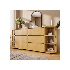 Commode O.Ye ch&ecirc;ne 160 cm avec &eacute;tag&egrave;res 6 tiroirs et &eacute;tag&egrave;res ouvertes r&eacute;glable en hauteur 75 x 160 x 40 cm multicolor BUFFET