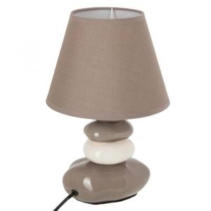 Atmosphera - Lampe de chevet en c&eacute;ramique H31 D 205 x H 31 cm Galet Taupe &eacute;cru/taupe