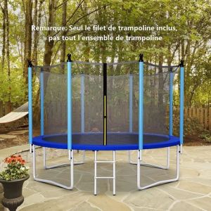 GOPLUS Filet de Sécurité pour Trampoline 366 CM Filet de Trampoline 8 Poteaux Résistant aux UV Double Fermeture Éclair