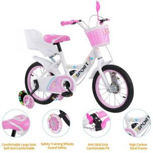 Vélo pour Enfant de 14 Pouces - MIPAN - Velo  Garcon vélo Fille - Avec Roue auxiliaire + Miroir - Pour 2 -5 Ans - Blanc