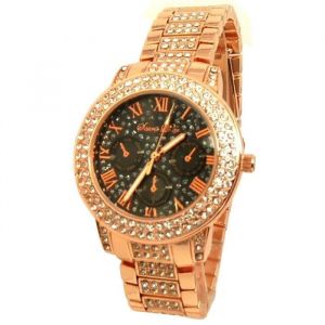 MONTRE FEMME CUIVRE ROSE GOLD PINK STRASS FINE ROND OR ROSE ID&Eacute;E CADEAU BIJOUX