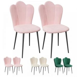 Lot de 2 Chaises de Salle &agrave; Manger &eacute;l&eacute;gantes en Velours Assise Rembourr&eacute;e Pieds en M&eacute;tal et Dossier &agrave; P&eacute;tales Rose