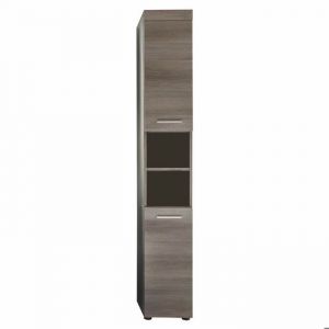 Meuble de salle de bain - Colonne en m&eacute;lamin&eacute; bois gris&eacute;. L-H-P: 30 - 190 - 31 cm