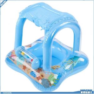 Ashata Flotteur de piscine pour b&eacute;b&eacute; Bou&eacute;e B&eacute;b&eacute; Avec Pare-soleil Si&egrave;ge De Natation Jouet Gonflable En puericulture tapis Bleu