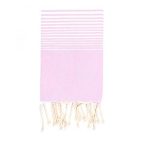 Fouta - LA MAISON DAMELIE - Miami - 100% coton - 100x200cm - Rose clair rayures blanches