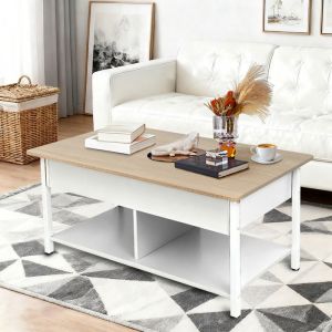 MIPAN 90*48*62cm Table basse - Table à manger convertible blanche avec finition grain de bois