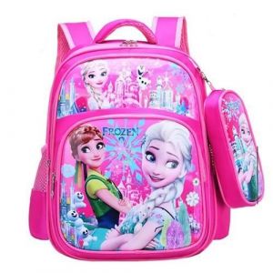 Cartable - REINE DES NEIGES - Elsa Anna - Rose - 42x30x16cm - Polyester/Nylon