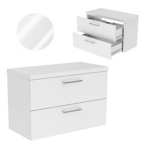 Meuble sous Lavabo Vasque PAULA - 2 Tiroirs - Fermeture silencieuse - Blanc - 80 x 53.6 x 40 cm