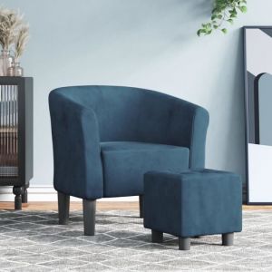 Fauteuil cabriolet - ESTINK - 85433 - Velours bleu foncé - Repose-pied inclus - 1 place