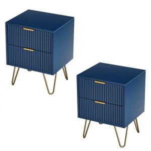 Lot de 2 Tables de ChevetTable de Chevet avec 2 TiroirsMeuble de ChevetChevet de Lit avec Pieds en M&eacute;Tal355x40x50cmBleu