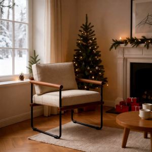 Fauteuil Relax avec coussins-Fauteuil de salon &agrave; structure en m&eacute;tal-R&eacute;sistant aux rayures-pour Salon/Bureau/Chambre-60x60x80cm-Blanc