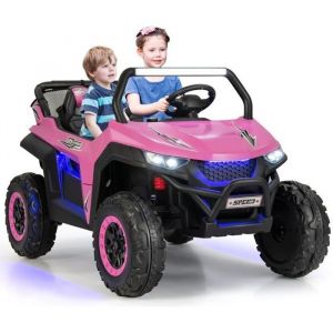 COSTWAY Voiture Electrique Enfant 12V/7Ah 2-4 km/h 2 Place Télécommande 24G pour 3-8 Ans MP3 USB Radio Lumineux Klaxon