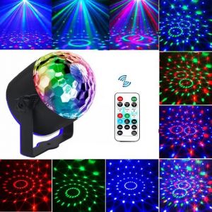 Lampe de ScèneJeux de lumière Soirée Boule à Facette à Télécommande LED Disco Eclairage DJ spot Soirée