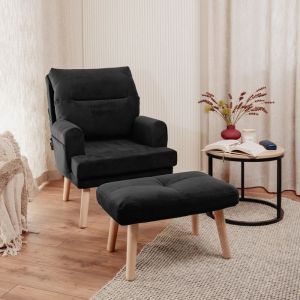 Fauteuil Relax NEMO - avec repose-pieds - dossier réglable - pieds en bois massif - Anthracite