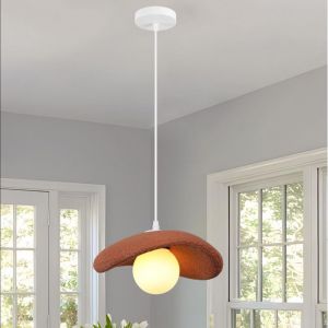 iDEGU Lustre Suspension Vintage30cm G9 Lampe de Plafond Industriel Abat-jour en Ciment Retro Orange Luminaire Lumi&egrave;re chaude