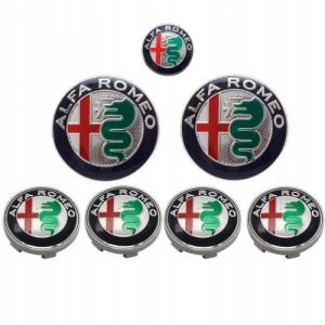7pcs Badge Insigne Logo Embleme Alfa Romeo Argent Capot 74mm Coffre 74mm Volant 40mm 4 X Caches Moyeu 60mm