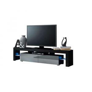 Meuble TV SPIDER BIG à LED en Noir MAT avec portes Gris Laqué 200 cm
